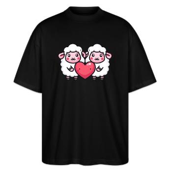 Schapen Paar Liefde Paar In Liefde - Stanley/Stella Uniseks oversized bio T-shirt Blaster 2.0 - zwart - Voor - Alina (178cm) & Michal (187cm)