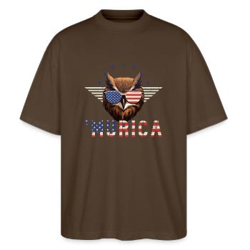 Eule Sonnenbrille Murica Amerika Flagge Geschenk - Stanley/Stella Oversized Unisex Bio T-Shirt Blaster 2.0 - Dunkelbraun - Vorne - Alina (178cm) & Michal (187cm)