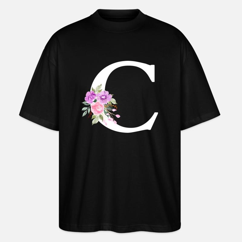 Lettre c floral violet - T-shirt bio Blaster 2.0 coupe oversize Stanley/Stella Unisexe - noir