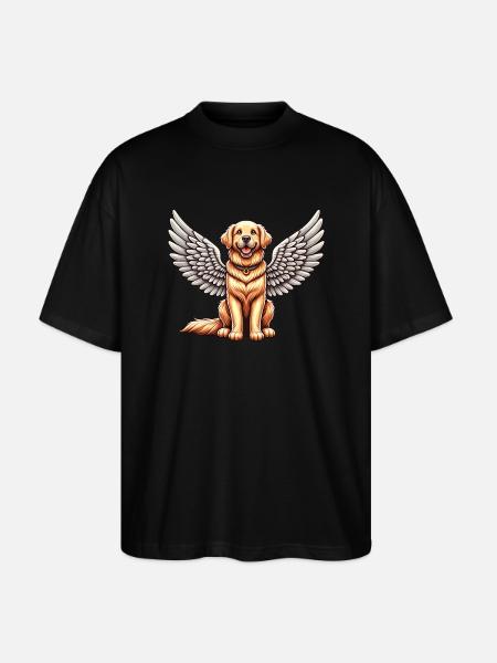 Golden Retriever Angel - blid hund med vinger - Stanley/Stella Oversize Unisex Øko T-shirt Blaster 2.0 - sort