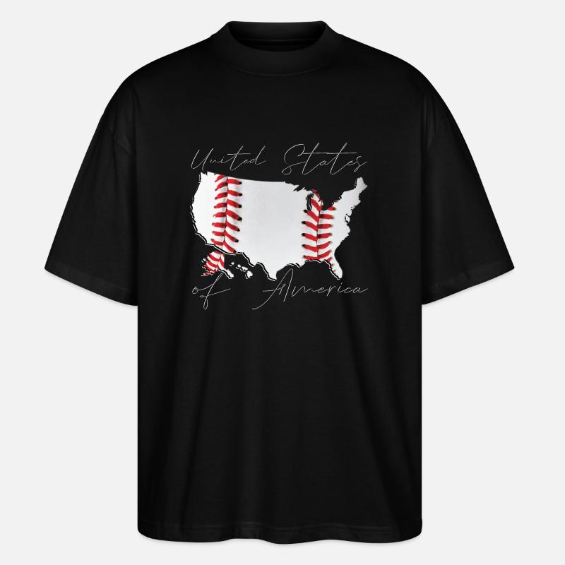 USA | echter Baseball | Landkarte Script - Stanley/Stella Oversized Unisex Bio T-Shirt Blaster 2.0 - Schwarz