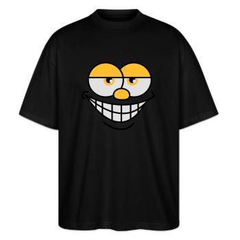 Grinning Comic Face Cool Facial Expression - Stanley/Stella Oversized Unisex Organic T-shirt Blaster 2.0 - black - Front - Alina (178cm) & Michal (187cm)