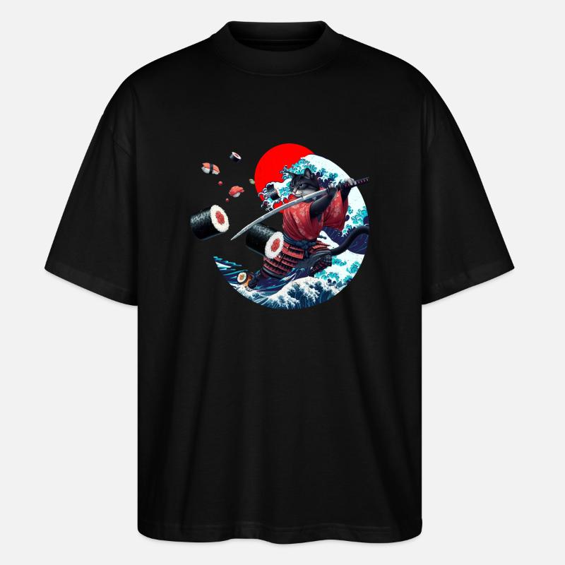 Japanische Samurai-Katze sush - Stanley/Stella Oversized Unisex Bio T-Shirt Blaster 2.0 - Schwarz