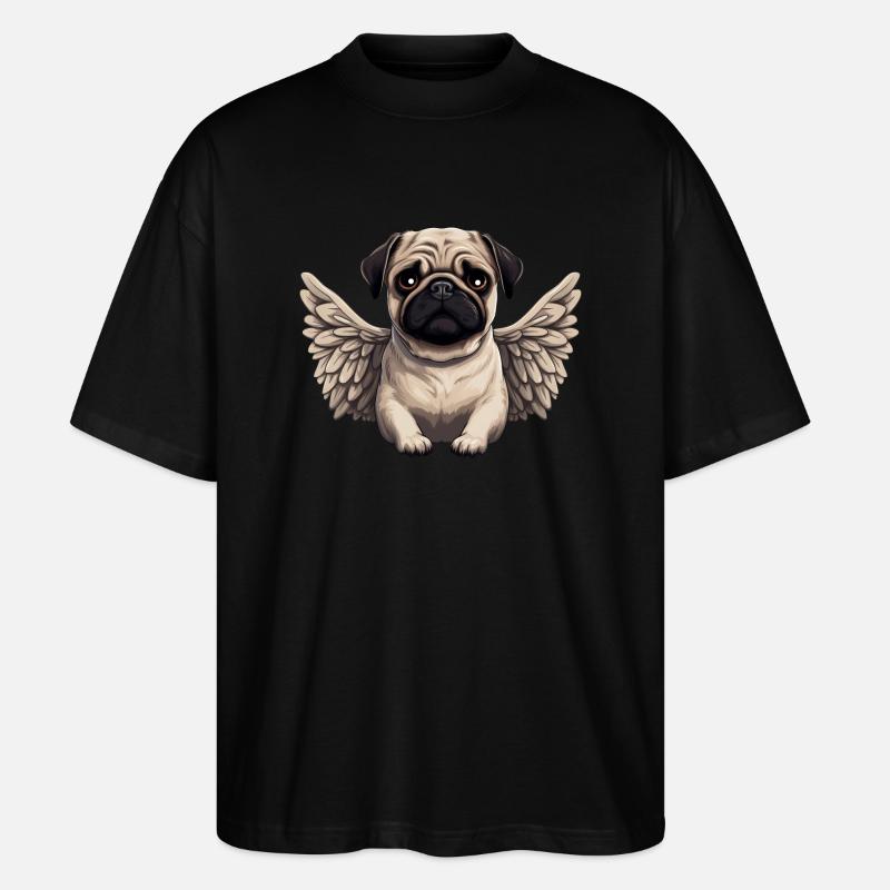 Süßer Mops-Engel im Comic-Stil - Stanley/Stella Oversized Unisex Bio T-Shirt Blaster 2.0 - Schwarz