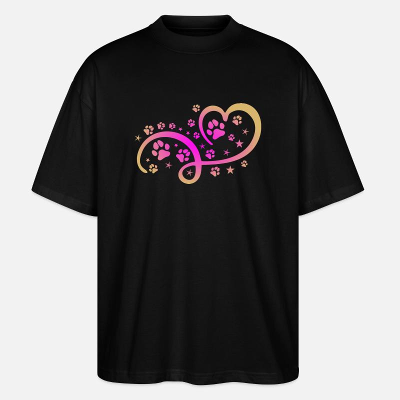 Herz mit Pfötchen und Sternen - Stanley/Stella Oversized Unisex Bio T-Shirt Blaster 2.0 - Schwarz