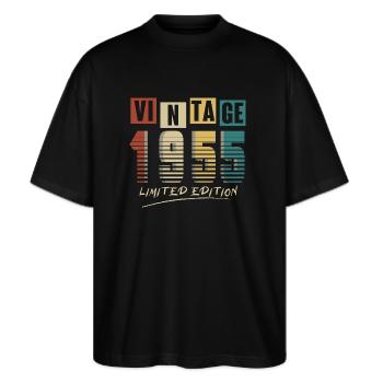 1955 Vintage 1955 né en 1955 anniversaire. Année 2 - T-shirt bio Blaster 2.0 coupe oversize Stanley/Stella Unisexe - noir - Devant - Alina (178cm) & Michal (187cm)