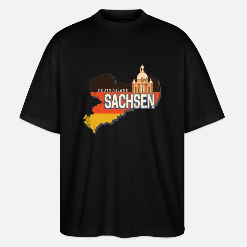 Saxony Germany Retro State Map - Stanley/Stella Oversized Unisex Organic T-shirt Blaster 2.0 - black