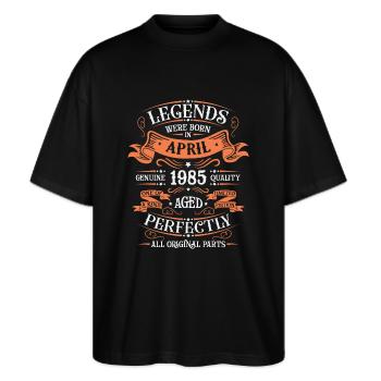 1985 April 1985 Anniversary April 1985 April - Stanley/Stella Oversized Unisex Organic T-shirt Blaster 2.0 - black - Front - Alina (178cm) & Michal (187cm)