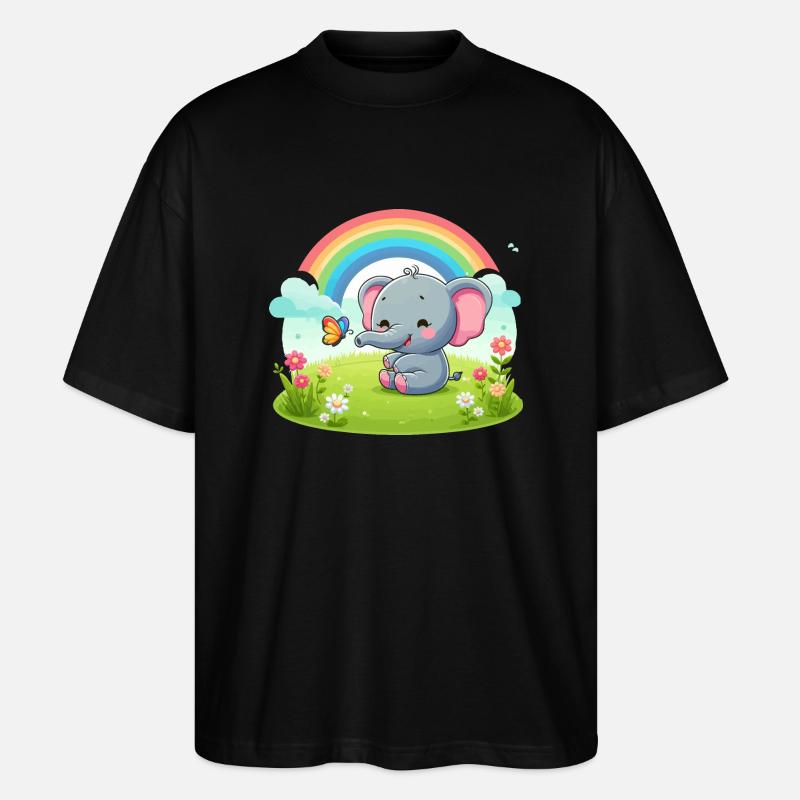 Éléphant joyeux et arc-en-ciel - T-shirt bio Blaster 2.0 coupe oversize Stanley/Stella Unisexe - noir