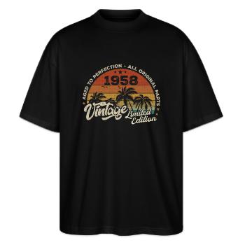 Vintage 1958 Geburtstag Retro 1958 - Stanley/Stella Oversized Unisex Bio T-Shirt Blaster 2.0 - Schwarz - Vorne - Alina (178cm) & Michal (187cm)