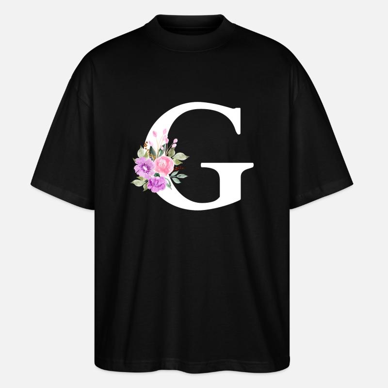 Lila Blumenbuchstabe g - Stanley/Stella Oversized Unisex Bio T-Shirt Blaster 2.0 - Schwarz