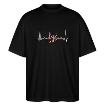 Ich liebe Musik Heartbeat - Stanley/Stella Oversized Unisex Bio T-Shirt Blaster 2.0 - Schwarz - Vorne - Alina (178cm) & Michal (187cm)