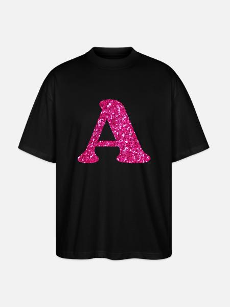 Letter A Pink Glitter - Stanley/Stella Oversized Unisex Organic T-shirt Blaster 2.0 - black