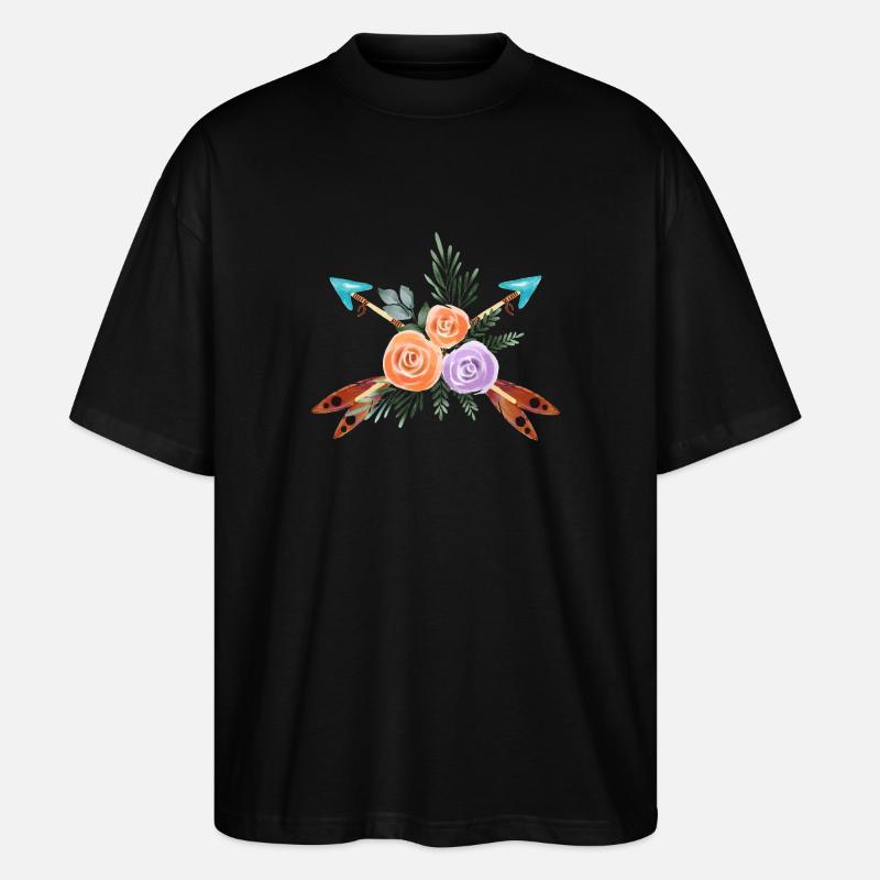plume aquarelle peinte - T-shirt bio Blaster 2.0 coupe oversize Stanley/Stella Unisexe - noir