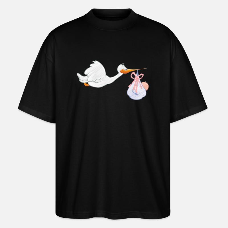 Stork with baby - Stanley/Stella Oversized Unisex Organic T-shirt Blaster 2.0 - black