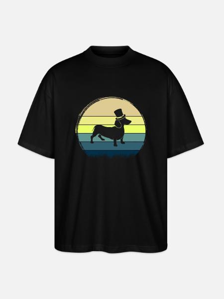 Retro sun with dachshund - Stanley/Stella Oversized Unisex Organic T-shirt Blaster 2.0 - black