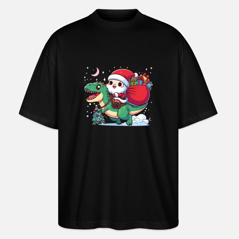 Père Noël et T rex - T-shirt bio Blaster 2.0 coupe oversize Stanley/Stella Unisexe - noir