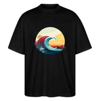 Vague surf - T-shirt bio Blaster 2.0 coupe oversize Stanley/Stella Unisexe - noir - Devant - Alina (178cm) & Michal (187cm)