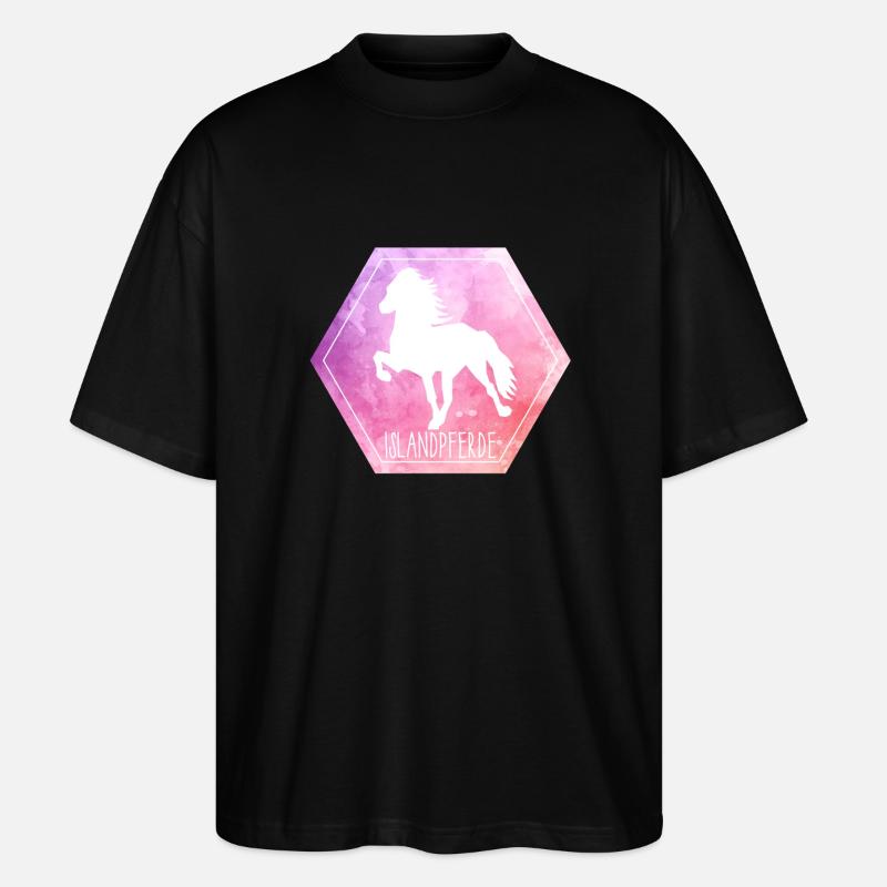 Islandpferd "Hexagon" - Stanley/Stella Oversized Unisex Bio T-Shirt Blaster 2.0 - Schwarz