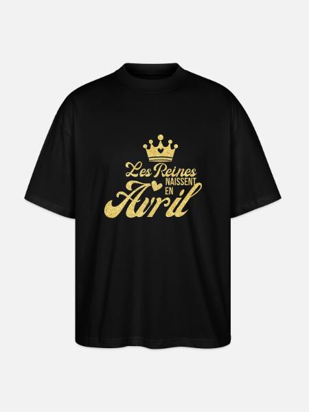 Queens are born in April golden glitter - Stanley/Stella Oversized Unisex Organic T-shirt Blaster 2.0 - black