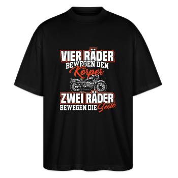Motorrad fahren Superbike Seele - Stanley/Stella Oversized Unisex Bio T-Shirt Blaster 2.0 - Schwarz - Vorne - Alina (178cm) & Michal (187cm)