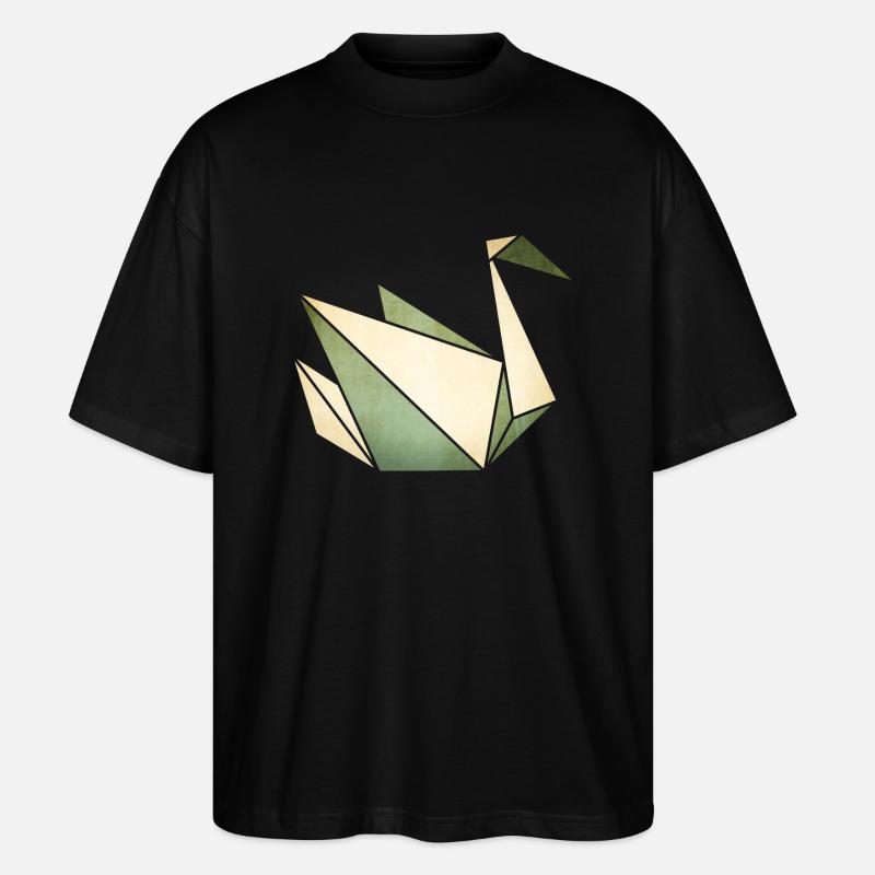 Origami: stolzer Schwan (Pergament-Optik) - Stanley/Stella Oversized Unisex Bio T-Shirt Blaster 2.0 - Schwarz