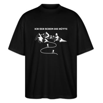 Ich Seh Schon Die Hütte Berglandschaft Bergsteiger - Stanley/Stella Oversized Unisex Bio T-Shirt Blaster 2.0 - Schwarz - Vorne - Alina (178cm) & Michal (187cm)