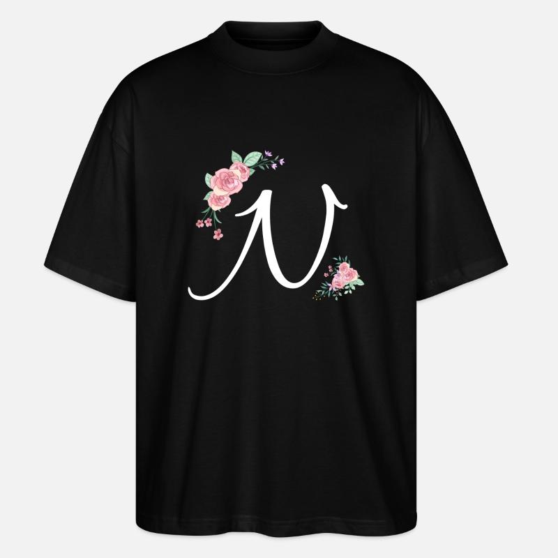 Buchstabe n Blumen - Stanley/Stella Oversized Unisex Bio T-Shirt Blaster 2.0 - Schwarz