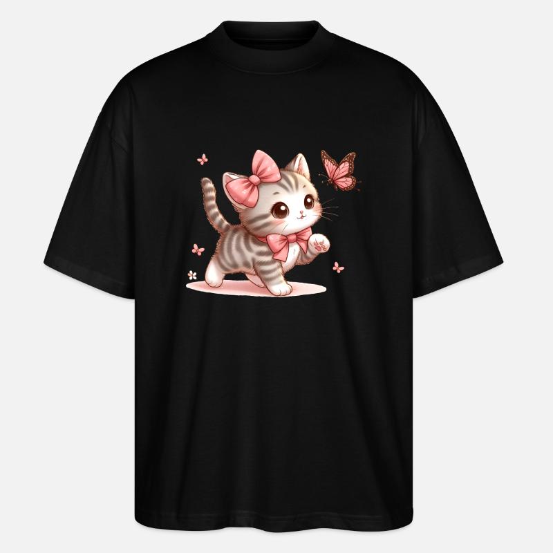 Chat avec papillon - T-shirt bio Blaster 2.0 coupe oversize Stanley/Stella Unisexe - noir