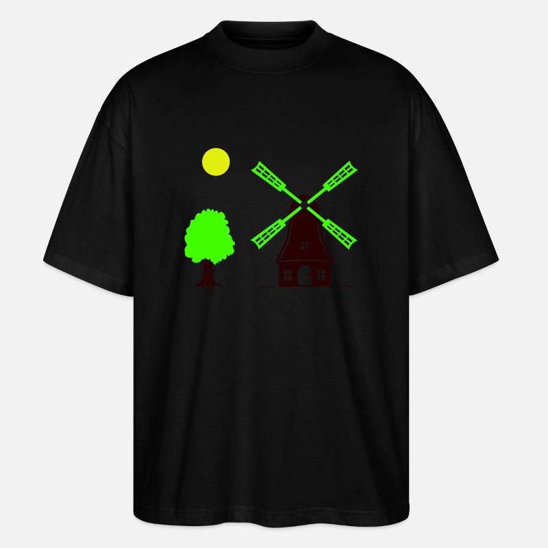 windmühle baum - Stanley/Stella Oversized Unisex Bio T-Shirt Blaster 2.0 - Schwarz