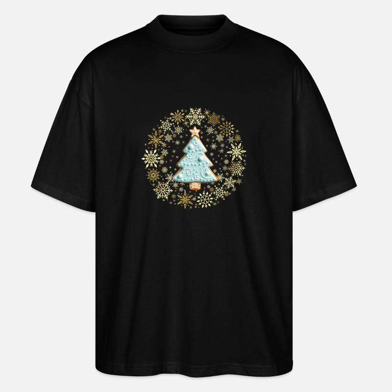 Lebkuchenplätzchen, Weihnachtsbaum Gingerbread - Stanley/Stella Oversized Unisex Bio T-Shirt Blaster 2.0 - Schwarz