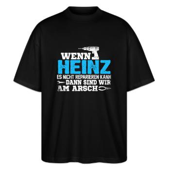 HEINZ - kann es reparieren - Stanley/Stella Oversized Unisex Bio T-Shirt Blaster 2.0 - Schwarz - Vorne - Alina (178cm) & Michal (187cm)