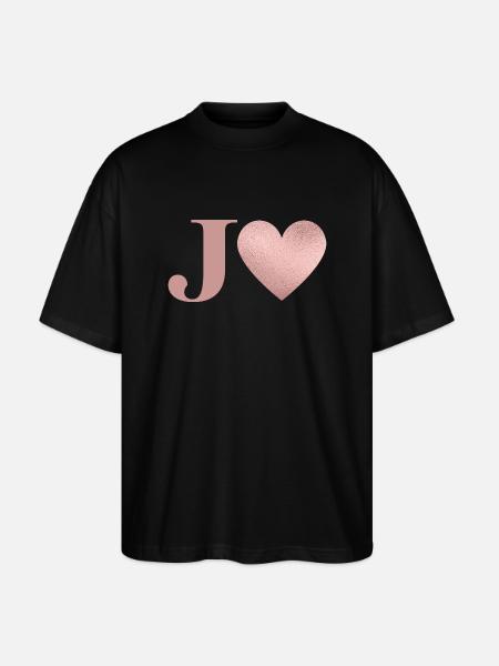 Letter j hart rosé goud - Stanley/Stella Uniseks oversized bio T-shirt Blaster 2.0 - zwart