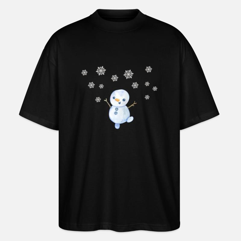Schneemann mit Schneeflocken - Stanley/Stella Oversized Unisex Bio T-Shirt Blaster 2.0 - Schwarz