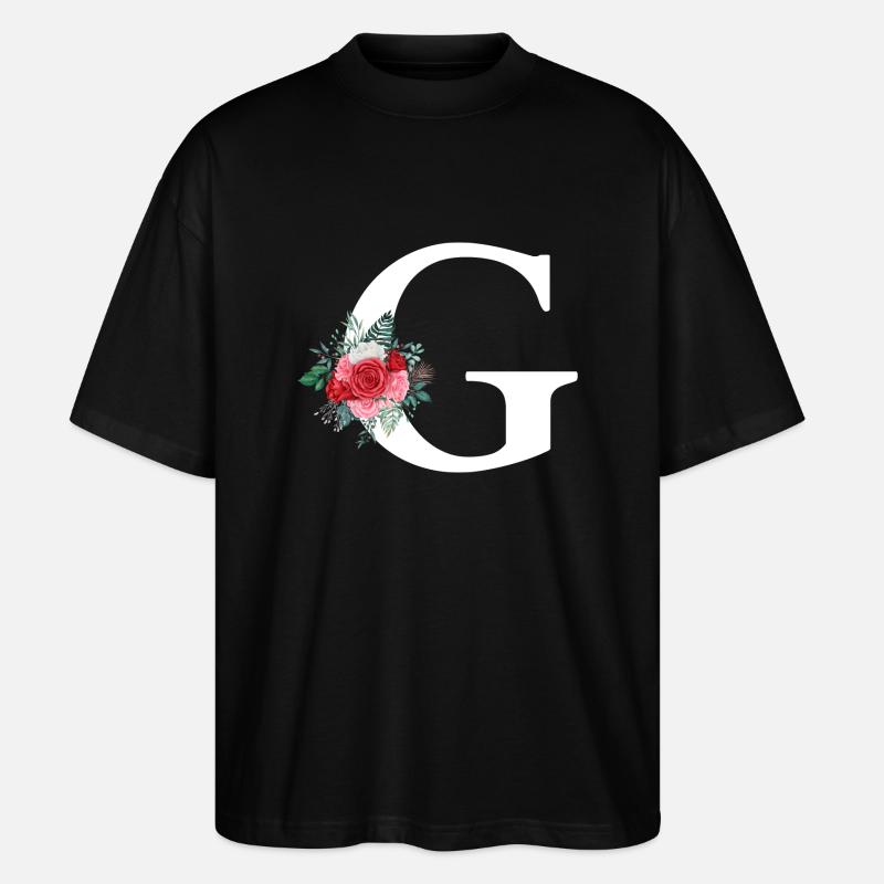 Roter Blumenbuchstabe G - Stanley/Stella Oversized Unisex Bio T-Shirt Blaster 2.0 - Schwarz