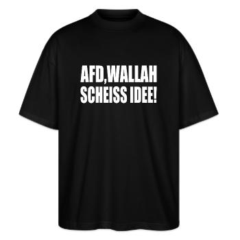 Afd wallah scheiss idee - Stanley/Stella Oversized Unisex Bio T-Shirt Blaster 2.0 - Schwarz - Vorne - Alina (178cm) & Michal (187cm)