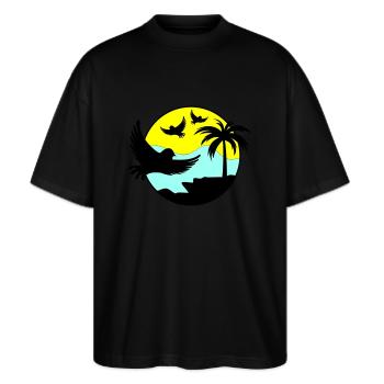 Paradise Birds 02 - Stanley/Stella Oversized Unisex Organic T-shirt Blaster 2.0 - black - Front - Alina (178cm) & Michal (187cm)