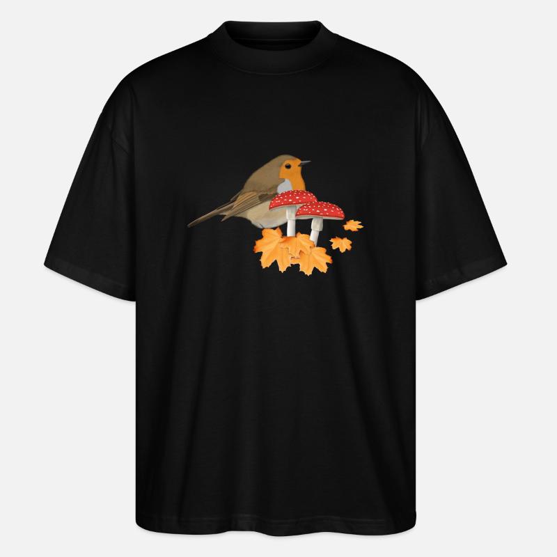 Rotkehlchen Herbst Vogel Vogelbeobachter Halloween - Stanley/Stella Oversized Unisex Bio T-Shirt Blaster 2.0 - Schwarz