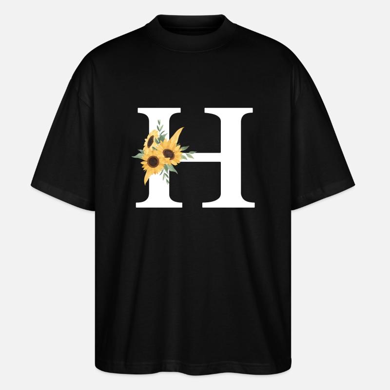 Buchstabe h Blumen-Sonnenblume - Stanley/Stella Oversized Unisex Bio T-Shirt Blaster 2.0 - Schwarz