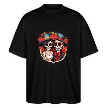 Dia De los Muertos Crânes Crâne Homme Femme - T-shirt bio Blaster 2.0 coupe oversize Stanley/Stella Unisexe - noir - Devant - Alina (178cm) & Michal (187cm)