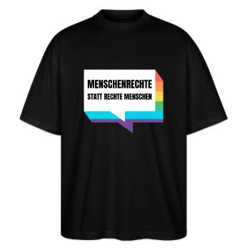 Demokratie Demo gegen rechts Menschenrechte - Stanley/Stella Oversized Unisex Bio T-Shirt Blaster 2.0 - Schwarz - Vorne - Alina (178cm) & Michal (187cm)