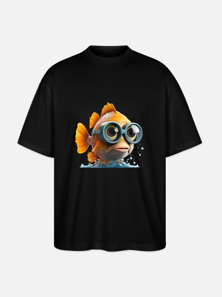 Sjov fisk med dykkerbriller - Stanley/Stella Oversize Unisex Øko T-shirt Blaster 2.0 - sort