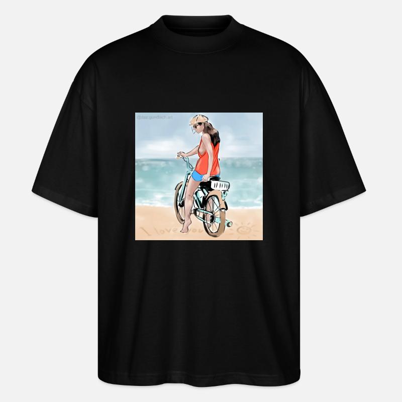 Frau auf dem Moped - Stanley/Stella Oversized Unisex Bio T-Shirt Blaster 2.0 - Schwarz