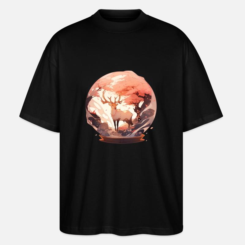 Der Herbsthirsch - Schneekugel Version - Stanley/Stella Oversized Unisex Bio T-Shirt Blaster 2.0 - Schwarz