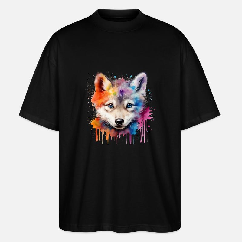 Wolf, grauer Wolf, Wolfsjunges - Stanley/Stella Oversized Unisex Bio T-Shirt Blaster 2.0 - Schwarz