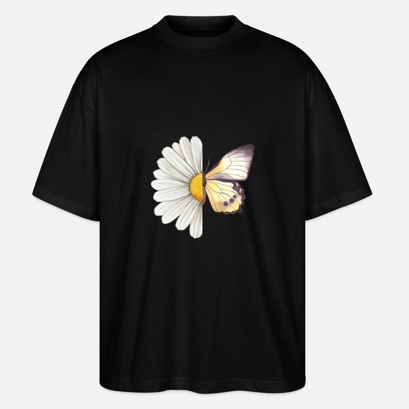 Gänseblümchen-Schmetterling - Stanley/Stella Oversized Unisex Bio T-Shirt Blaster 2.0 - Schwarz