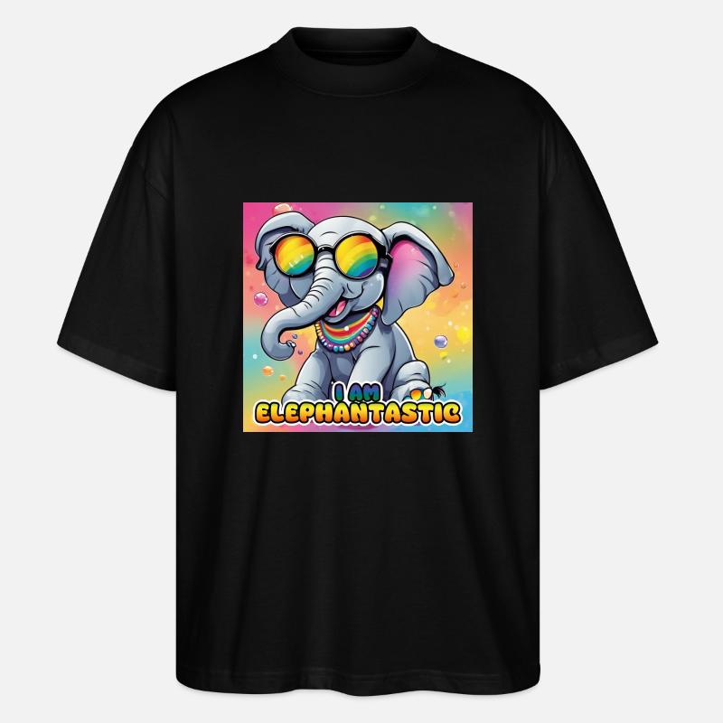 🌈🐘 Elephantastic - Elefantastisch - Stanley/Stella Oversized Unisex Bio T-Shirt Blaster 2.0 - Schwarz