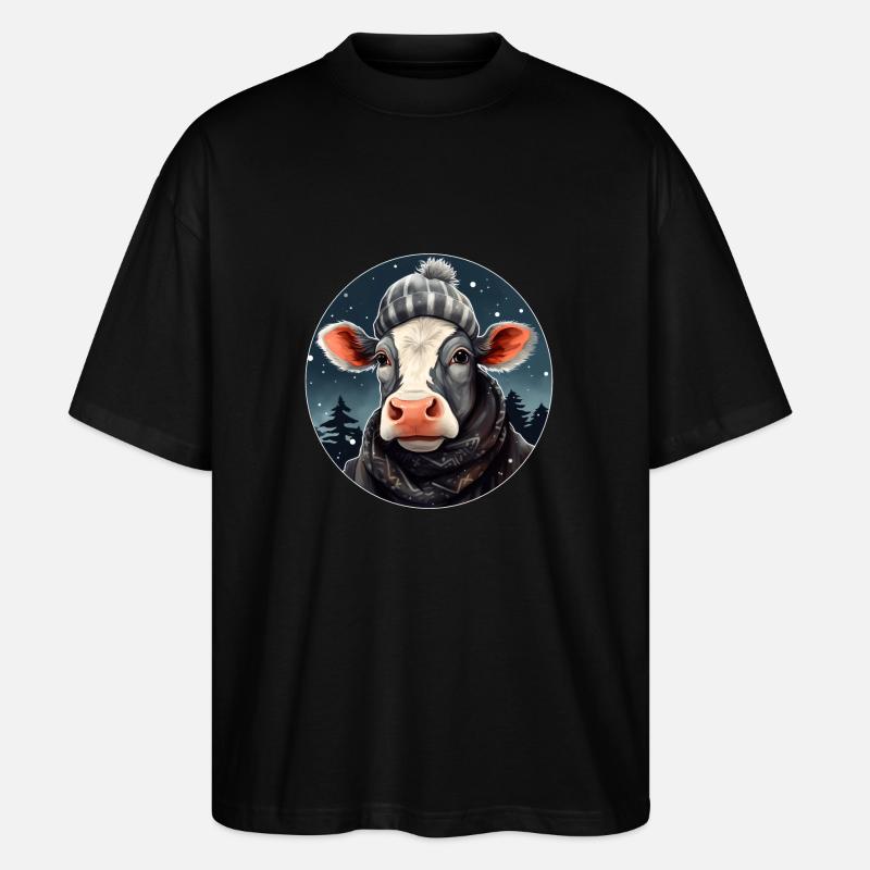 Kuh im Winter - Stanley/Stella Oversized Unisex Bio T-Shirt Blaster 2.0 - Schwarz