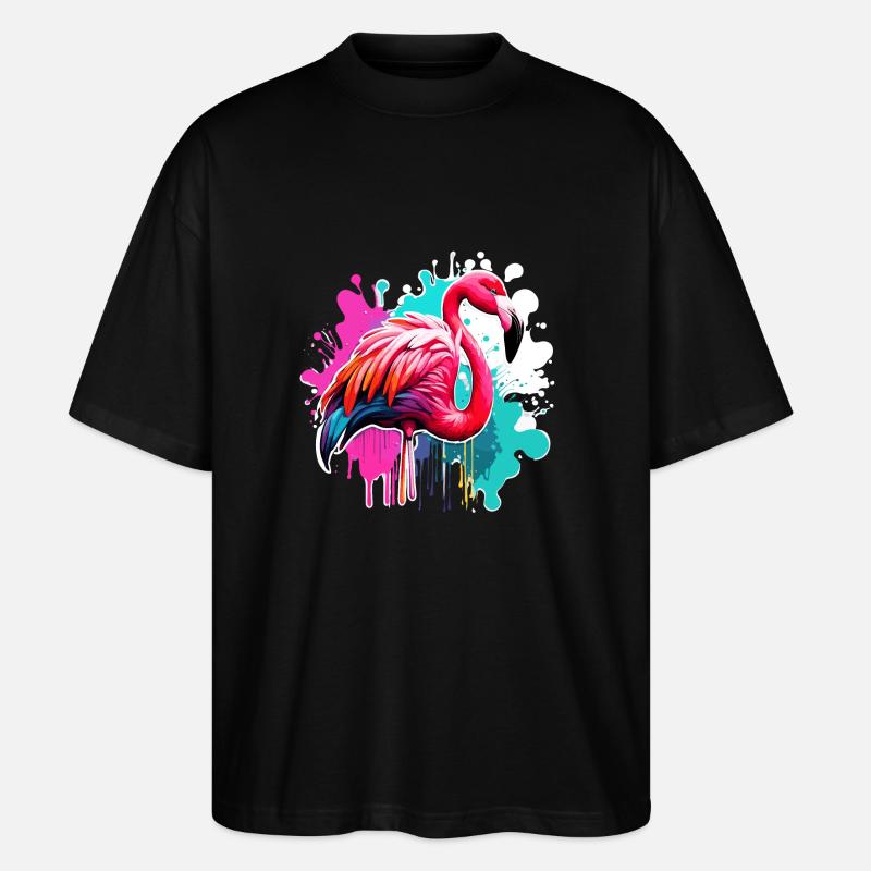 Flamingo / Tier / Pink / Tropisch / Langbeinig - Stanley/Stella Oversized Unisex Bio T-Shirt Blaster 2.0 - Schwarz