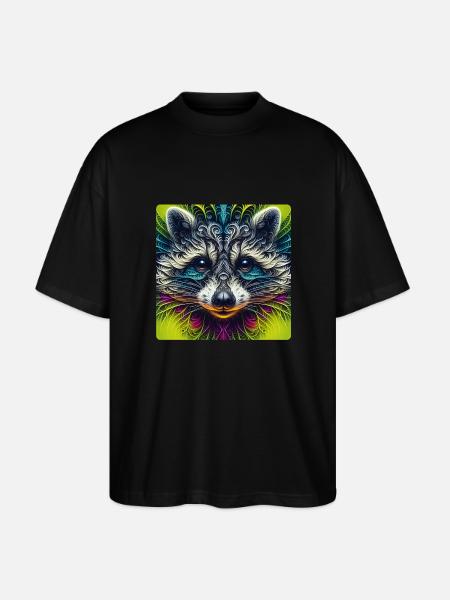 Racoon Fractal Art - Stanley/Stella Oversized Unisex Organic T-shirt Blaster 2.0 - black
